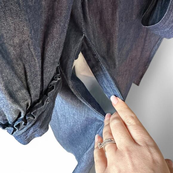 Draper James Shirt Dress Chambray Belted 100% Cotton Long Sleeve Minimalist  8 - Picture 9 of 12